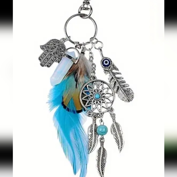 Bohemian Blue Dream Catcher Keychain. - Picture 2 of 3